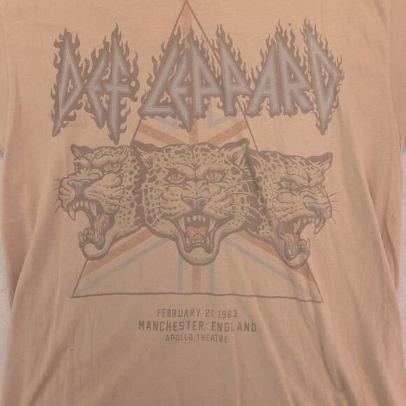Def Leppard Band Graphic Crew Neck T Shirt Adult Mens Size Medium M Tan - Picture 4 of 9